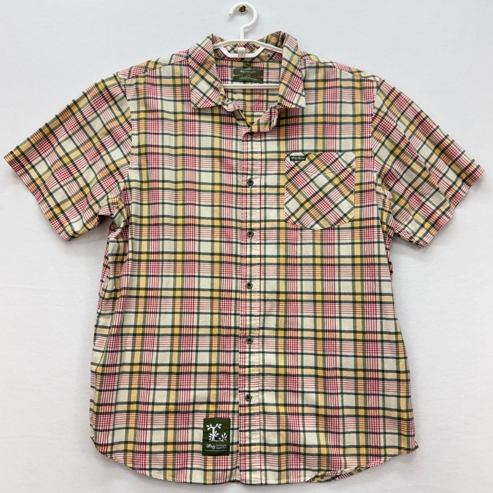 LRG Plaid Button Up Shirt Mens 3XL Green Red Yellow Short Sleeve Streetwear